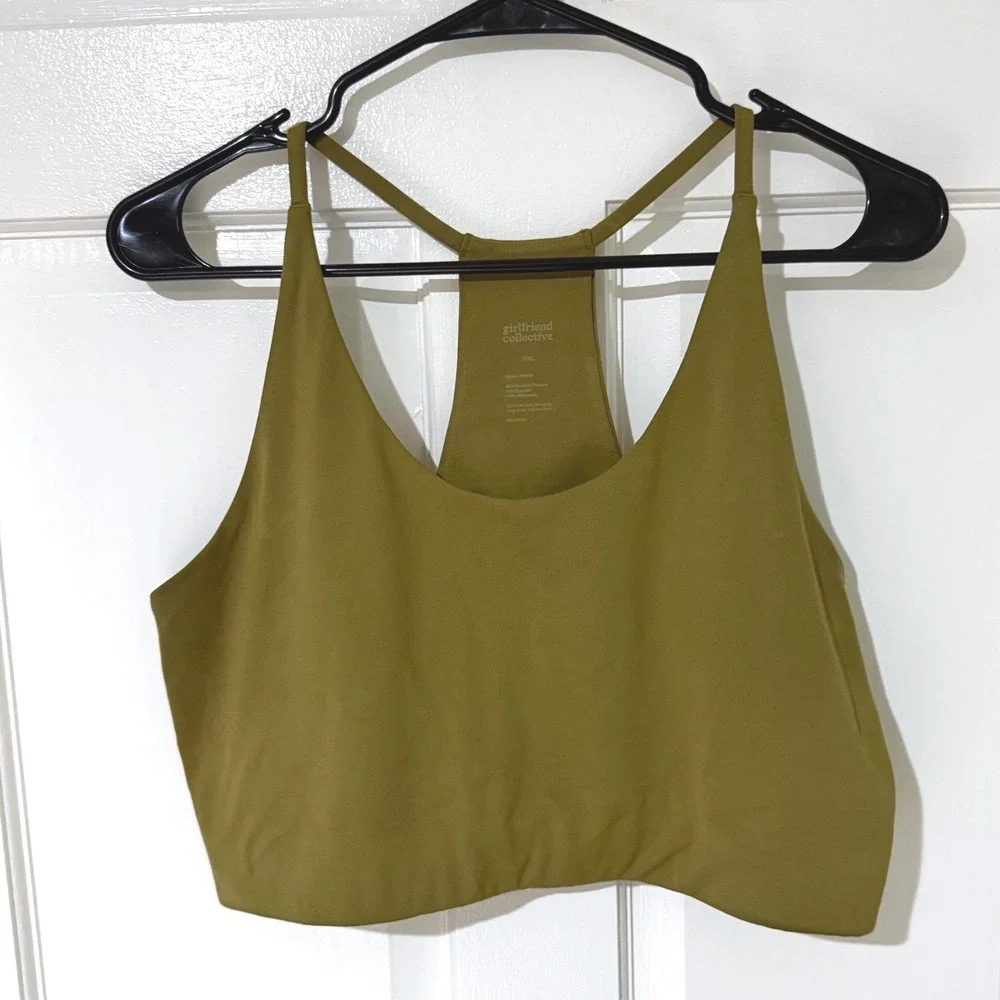 Girlfriend Collective Paloma Sports Bra Moss Green Racerback Women XXL